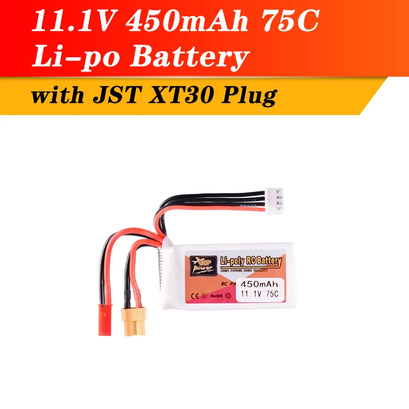 Литий-полимерный аккумулятор ZOP Power 11 1 В 450 мАч 75C 3S JST XT30 перезаряжаемая батарея