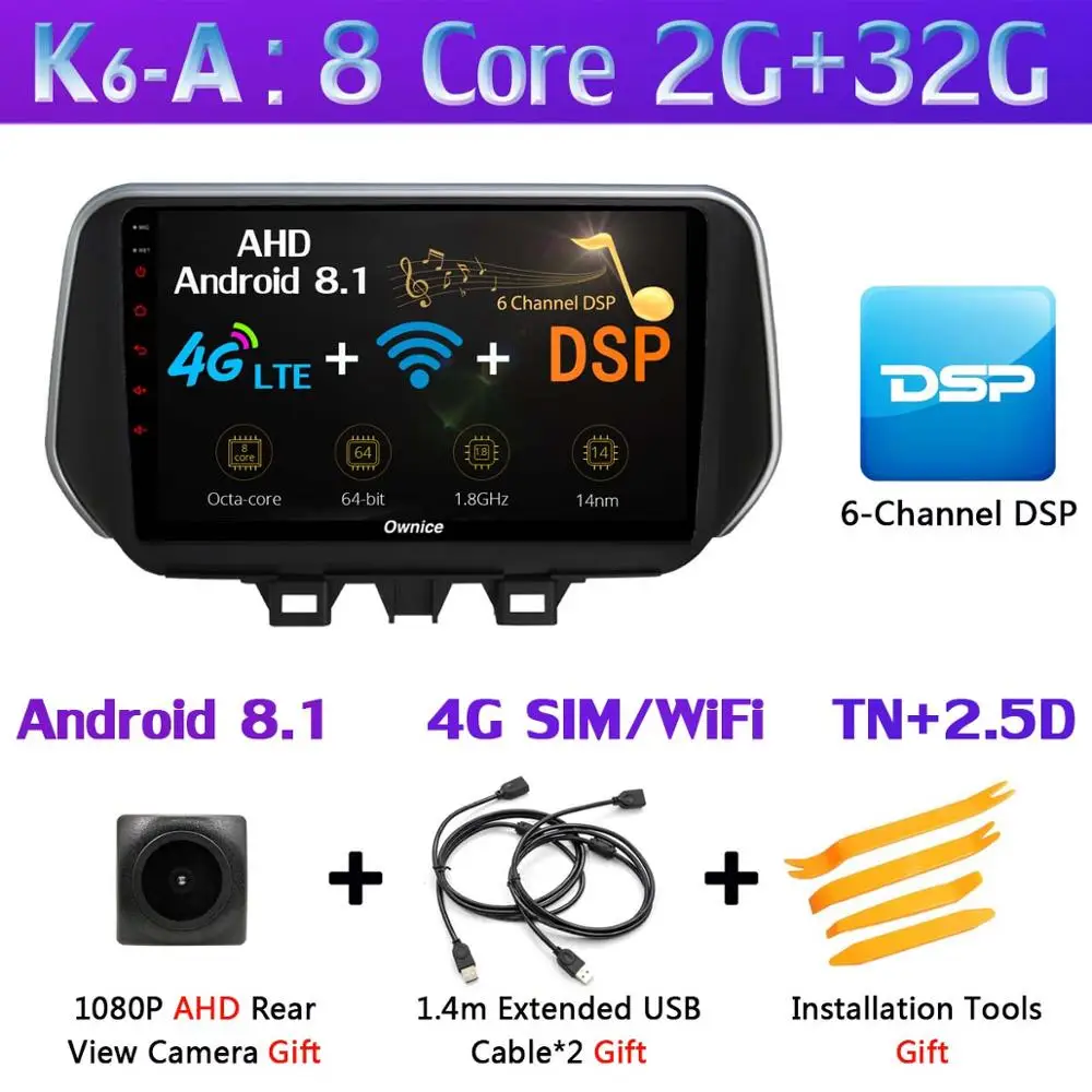 360 ° Pano ram ic 1Din Android 9,0 4G ram+ 64G rom Автомобильный плеер CarPlay Android Авто DSP gps радио для hyundai Tucson IX35 - Цвет: K6-A