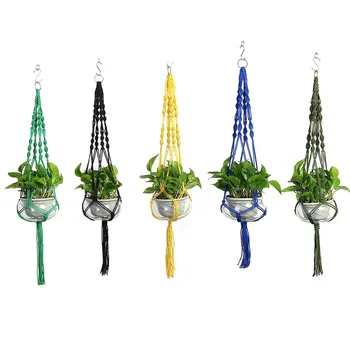 

Hot Sale Nylon Tassel Flower Pot Net Hand-Woven Multicolor Wall Hanging Planter Basket Suitable for Indoor Outdoor Decoration