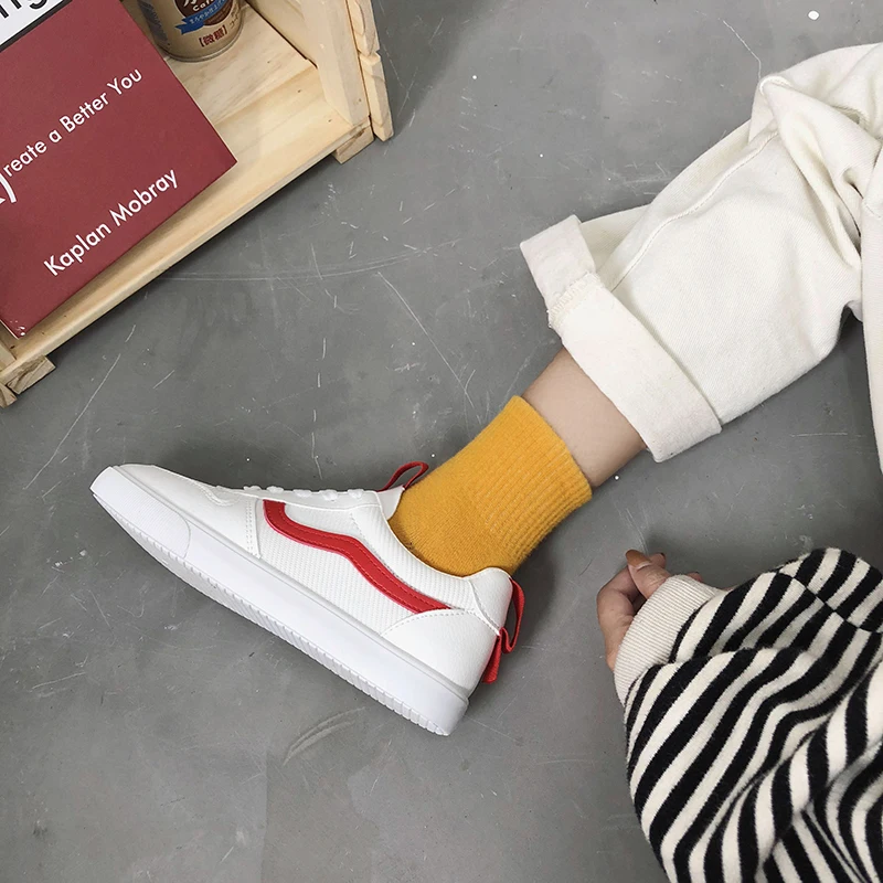 

Women Sneakers Fashion Breathble Vulcanized Shoes Women leather Platform Shoes Women Lace up Casual Shoes White U20-63