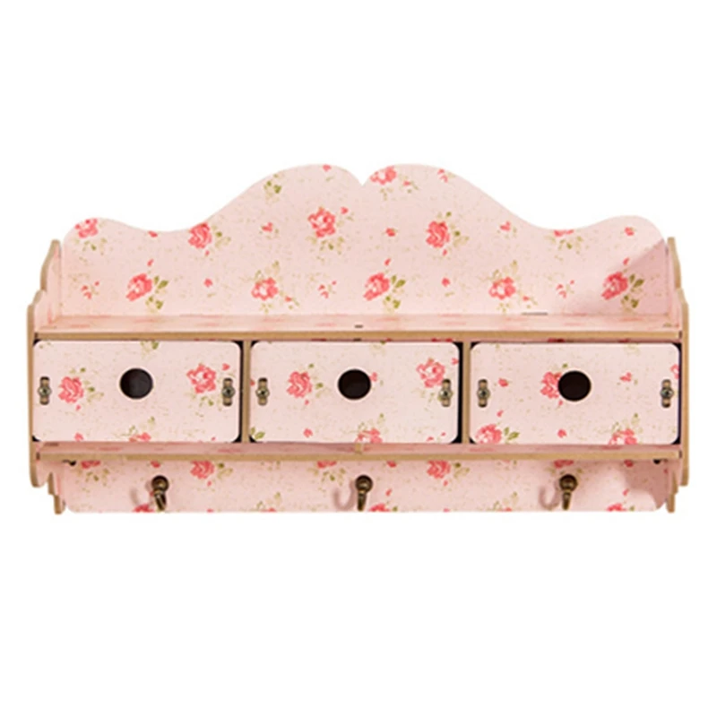 Pink Wall Shelf Key Wall Hanger for Bathroom Wall Decor Shelves Wooden Storage Rack Shelves with Drawers - Цвет: Pink
