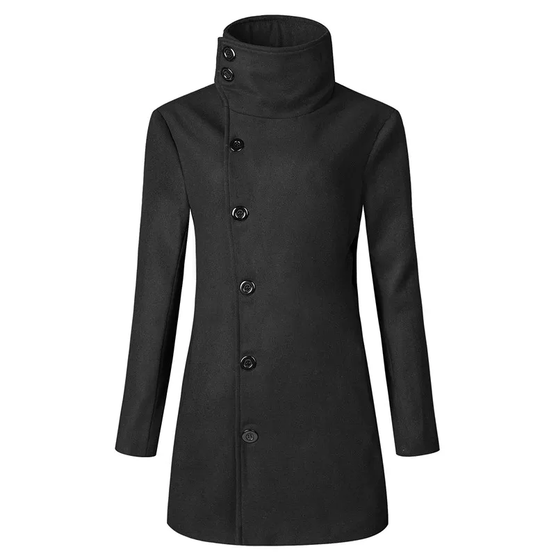 Осень и зима новые модные бутиковые однотонные повседневные деловые мужские длинные шерстяные пальто/мужские серые длинные шерстяные куртки - Цвет: black