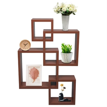 

Set of 4 Square Shape Intersecting Decorative Color Wall Hanging Shelf Rack Bedroom Pot Books Display Decoration