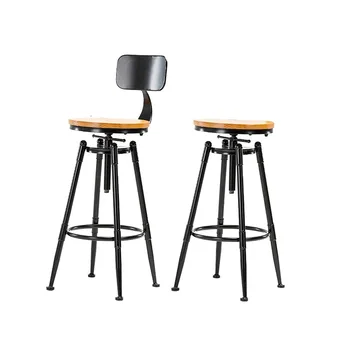 

Height Adjustable Swivel Bar Chair Rotary Wood High Foot Stool Iron Back Bar Stool Table Cafe Dining Chair Industrial Furniture