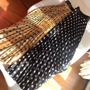 

Women Skirt 2020 Four Seasons New Skirt Draped Smooth Satin Texture Contrast Polka Dot Pleated Skirt