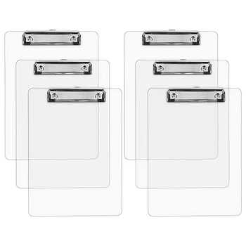 

6 Pack Plastic Transparent Clipboards Strong 12.5 x 8.8 Inch Clip Boards Board Clips Writing Pad
