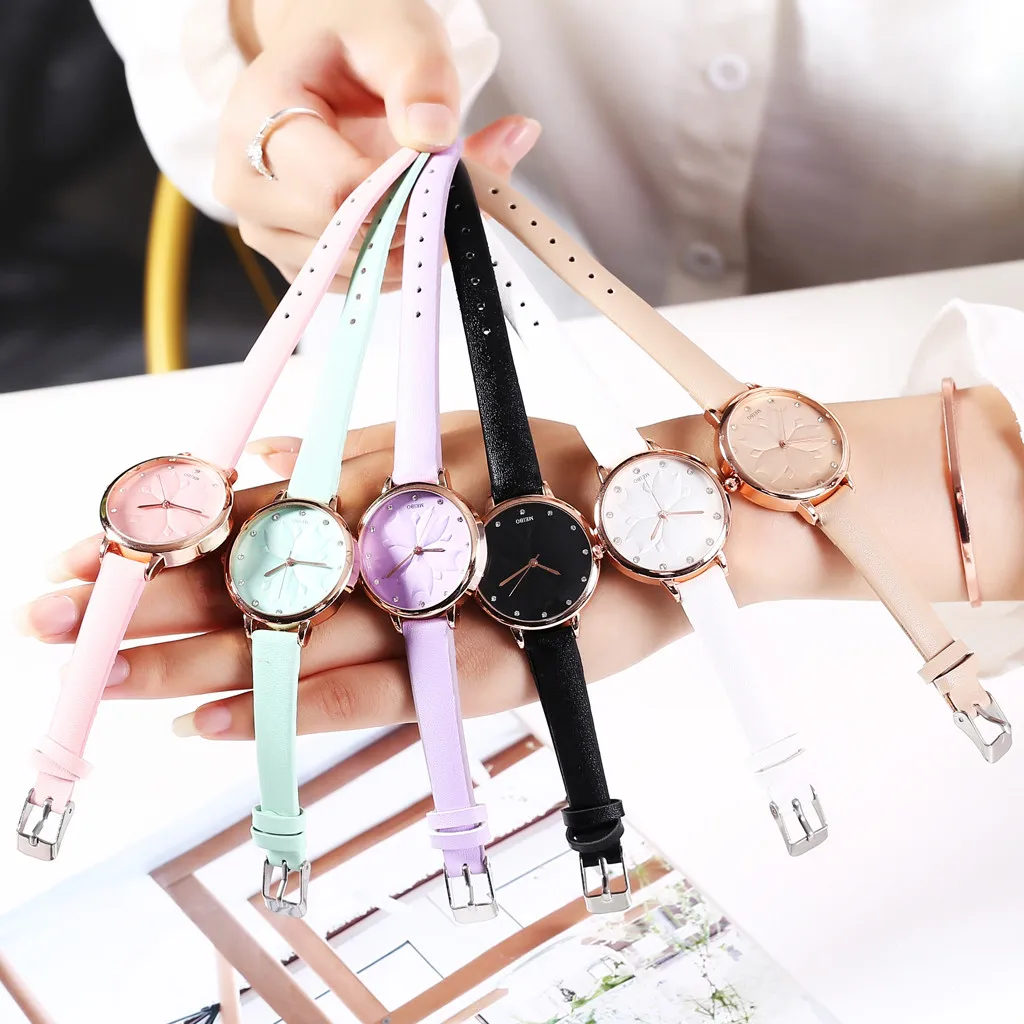 Женские часы-браслет в Корейском стиле с узором в виде листьев, кожаный ремешок с бриллиантами, повседневные женские часы с ремешком, relogio feminino