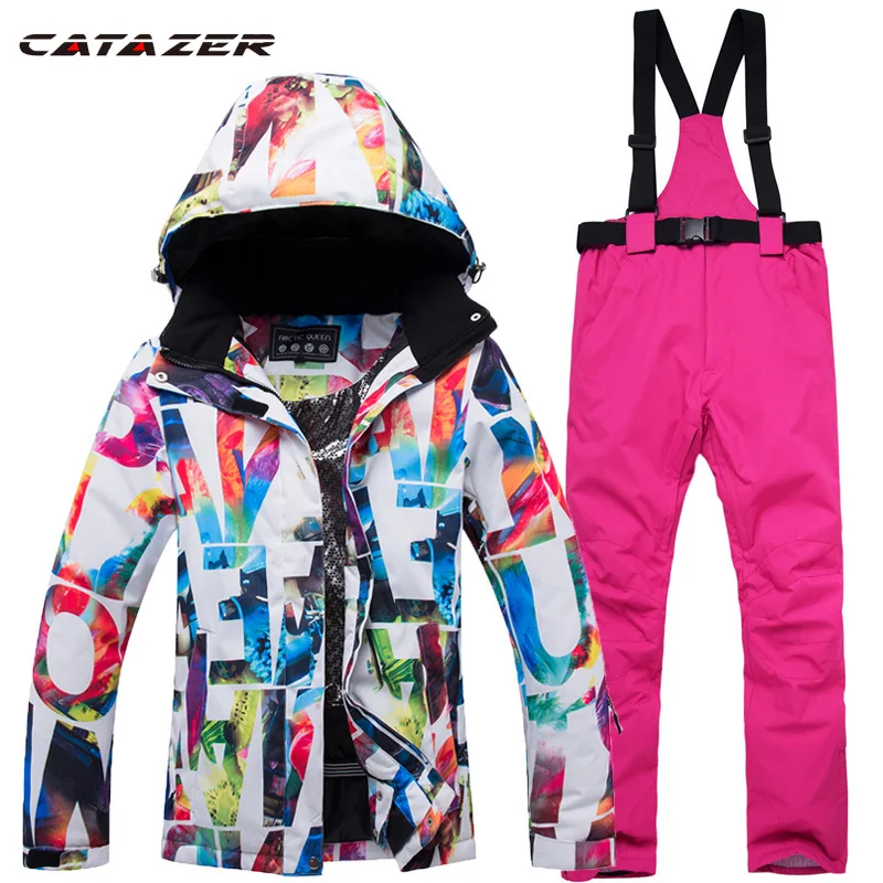 

Catazer New Thick Warm Ski Suit Women Waterproof Windproof Skiing and Snowboarding Jacket Pants Set Female Snow Outdoor Wear
