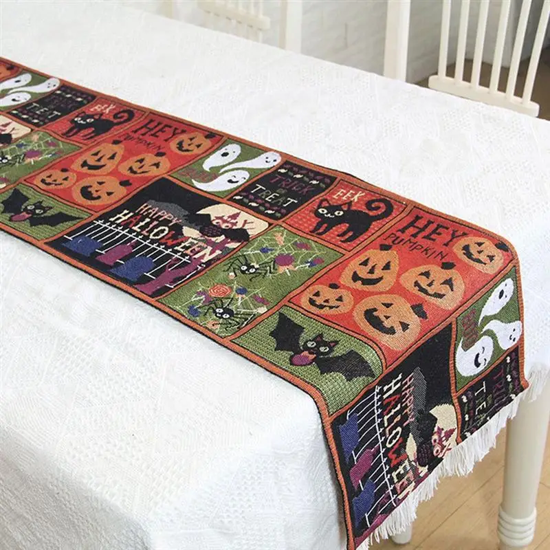 Halloween Party Table Runner Bat Pumpkin Pattern Printing Tablecloth Funny Table Cover Horror Dress Up Table Mats Decor