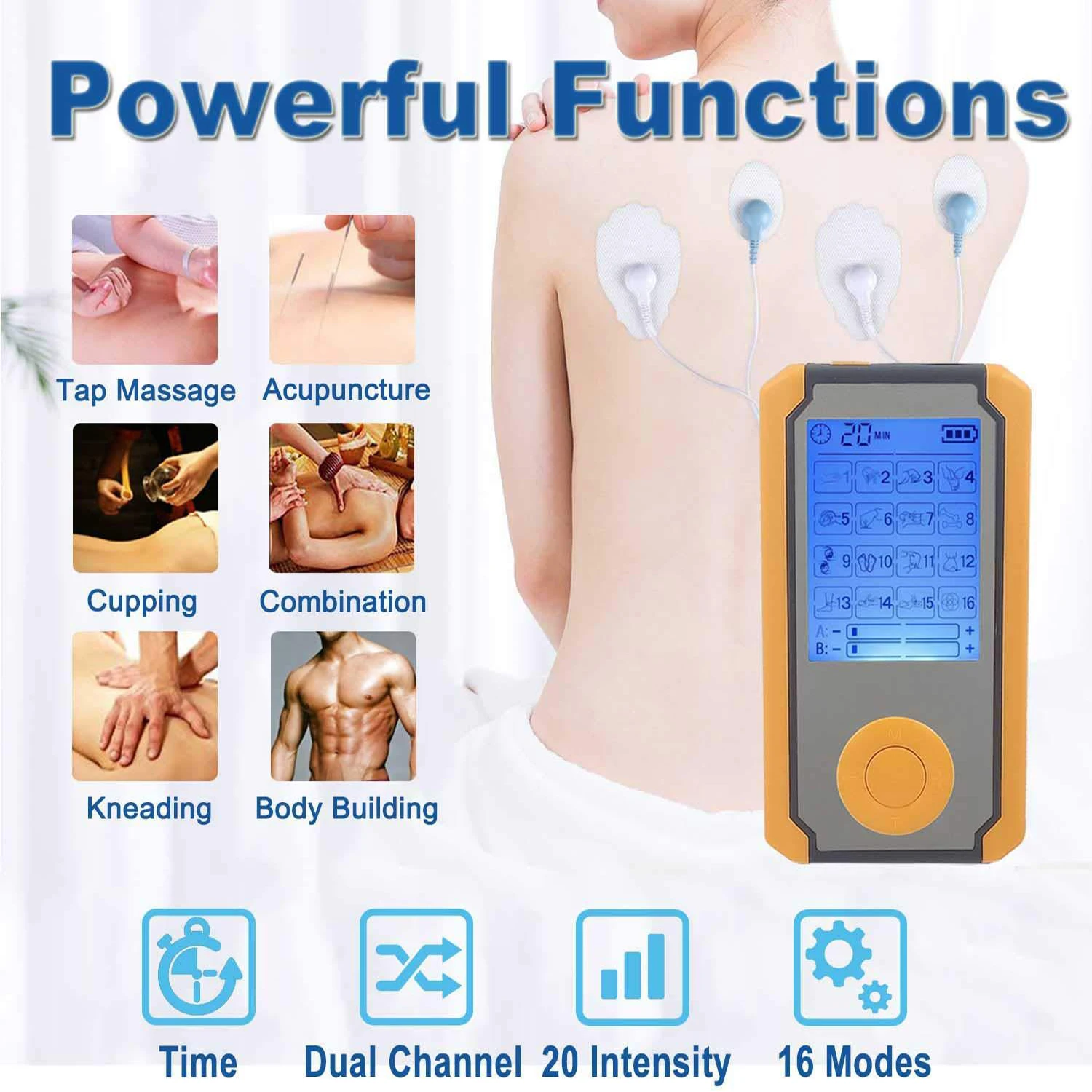 

EMS 2 Out Put Muscle Stimulation Therapy Tens Machine With Massage Pads Pain Relief Slimming Body Health Care Massager Device