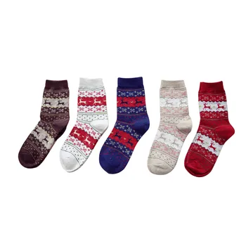 

5-pairs Christmas Snowman moosesocks Autumn winter thickening warm fashion socks Printing softness elasticity Comfortable socks