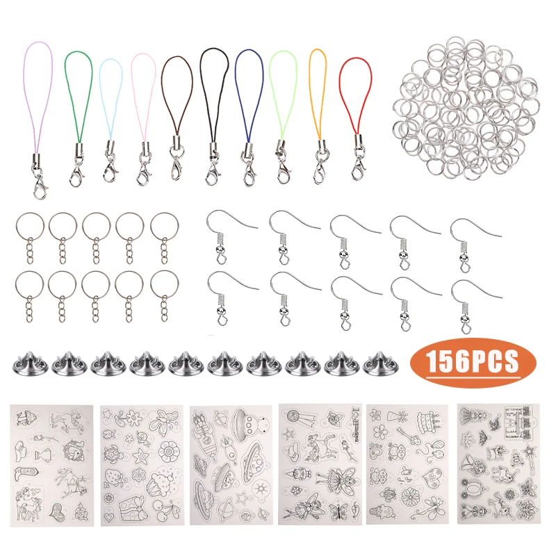 

156pcs/set Heat Shrink Plastic Sheet Kit Shrinky Paper Hole Punch Keychains Keyring for Key Chains Jewelry Buttons Making