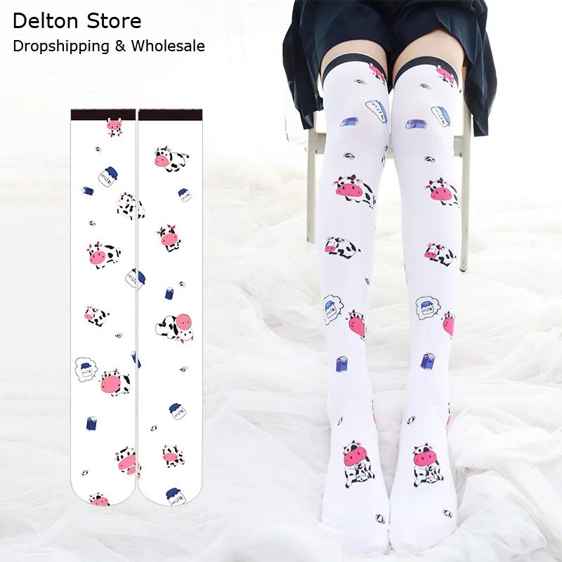 

Japanese Halloween Stockings Cow Print Velvet Tights Lolita Stockings Cosplay Kawaii Over Knee Anime Thigh High Socks Accessorie