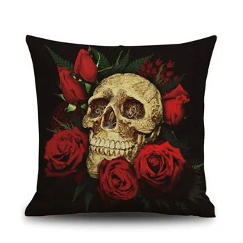 

Halloween Skull Pattern Square Throw Pillow Case Cushion Cover Sofa Decor, Red+black