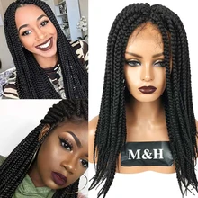 

Brown Color Box Crochet Braid Hair Lace Front Wigs Perruque Hand Made African Braided Synthetic Hair Braids Wigs For Black Women