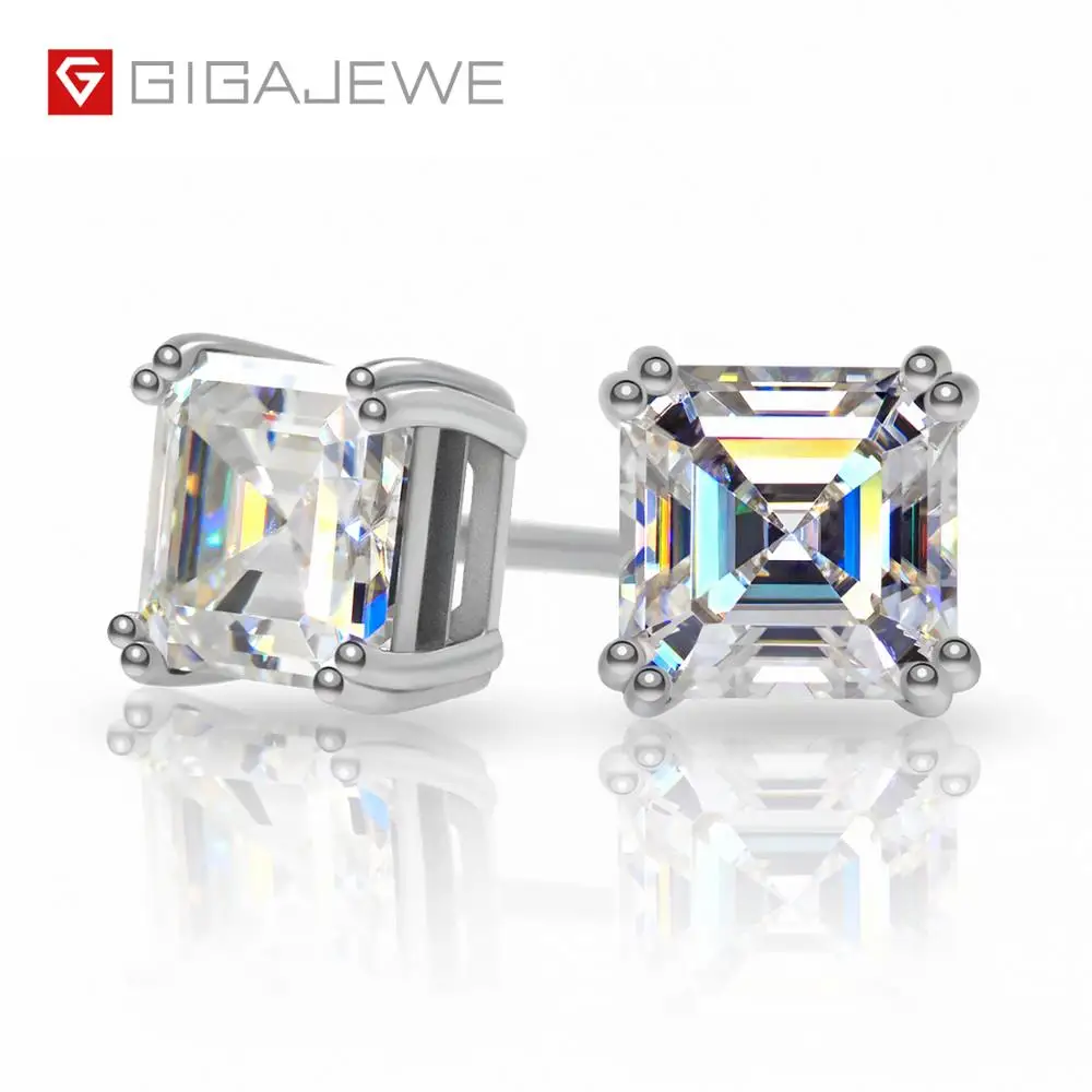 GIGAJEWE всего 1.6ct EF Asscher Алмазный тест прошел Moissanite 18K Белый позолоченный 925 серьги