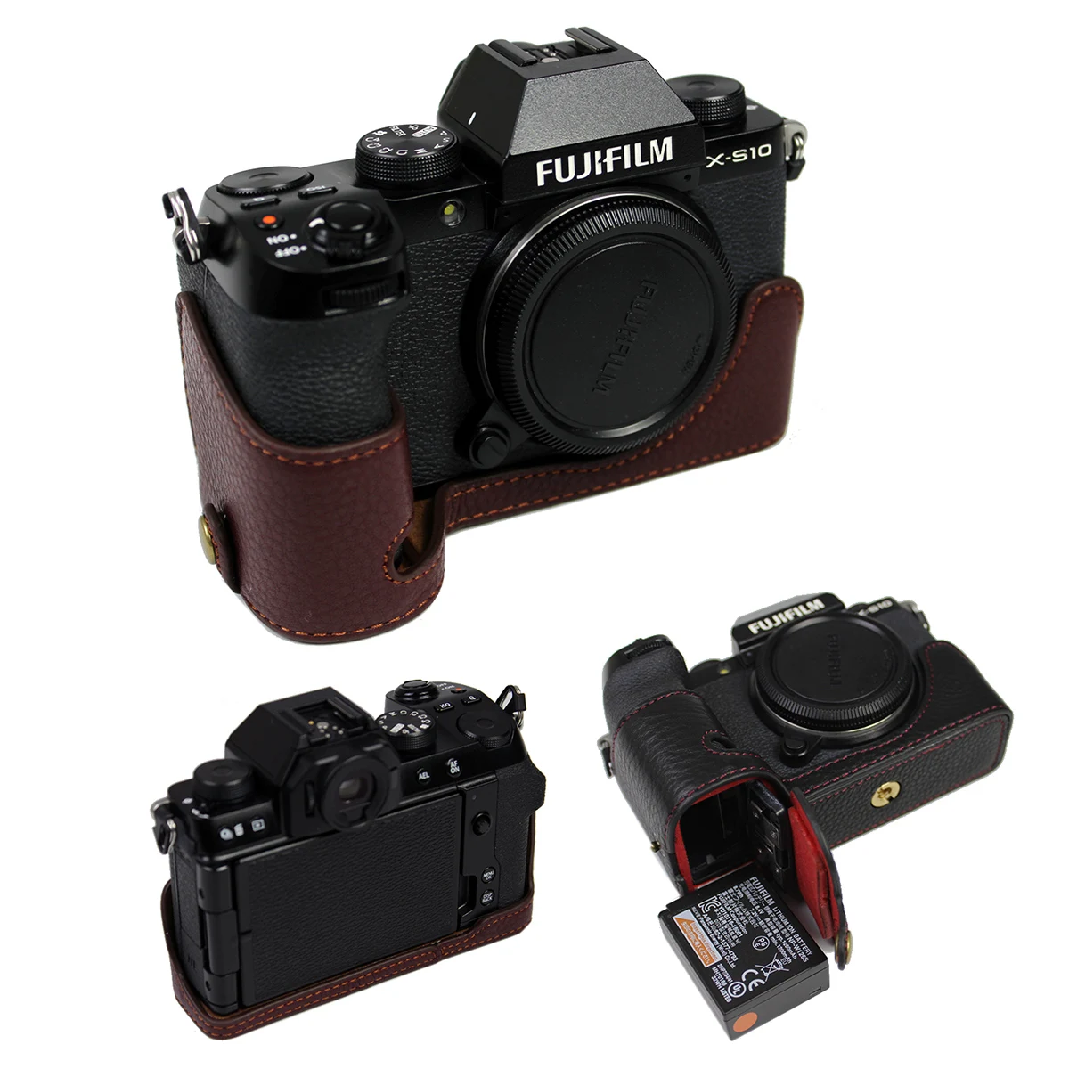 Custodia Per Fotocamera In Vera Pelle Per Fujifilm X-S10 Xs10 Xh2S X-H2S Custodia Protettiva Per Metà Corpo Con Apertura Della Batteria