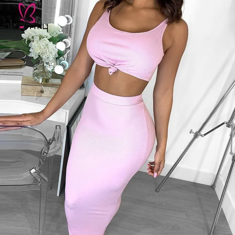 

Sexy Two Piece Set Crop Top and Long Skirt Clubwear Summer Sets for Women Skinny Bodycon Female Tracksuits Outfit Matching set