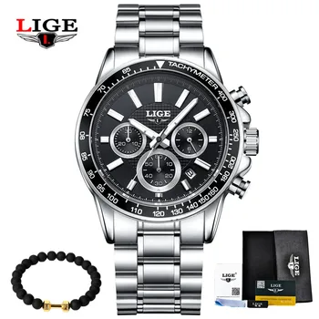 

LIGE Mens Watches Top Brand Luxury Quartz Watch Hour Date Clock Fashion Casual Steel Watch Men Military Erkek Kol Saat