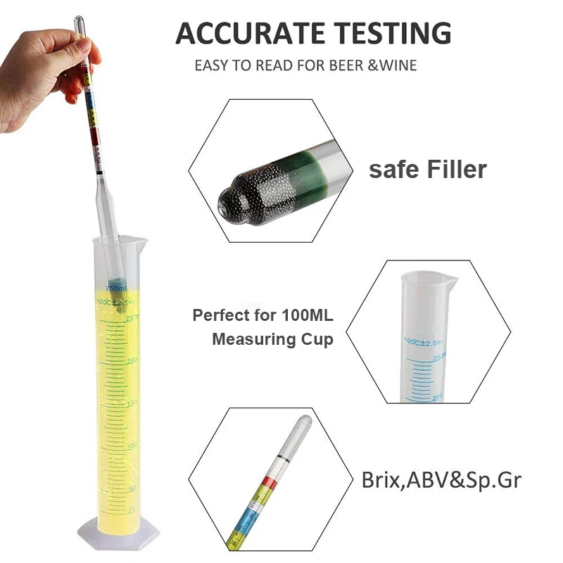 Hydrometer Tester 2Pcs/lot Triple Scale Hydrometer for Wine Beer Mead Kombucha Specific Gravity ABV Tester Measuring Tools