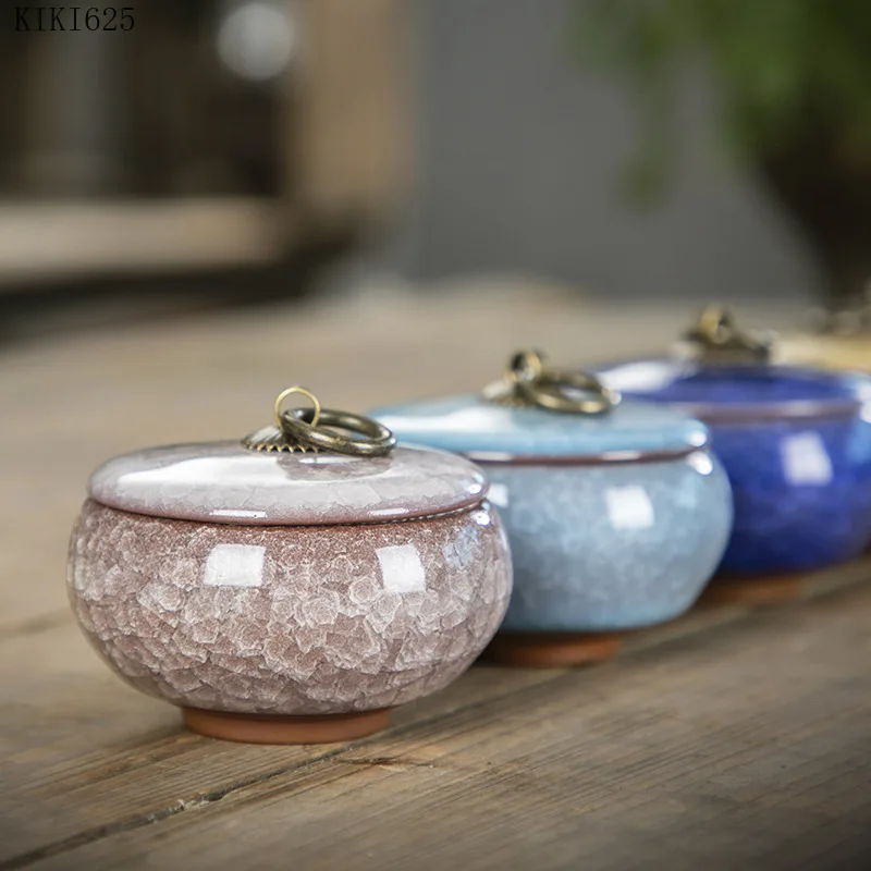 Creative Crack Ceramic Mini Tea Caddy Household Portable Storage Jar with Lid Cosmetic Jewelry Storage Box Gift Home Decoration tea tin box tea canister