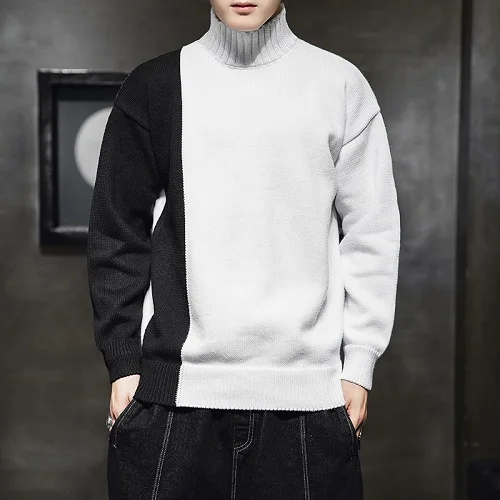 Зимний модный мужской свитер Толстая Уличная мужская одежда на каждый день длинный рукав вязаный водолазка мужские пуловеры - Цвет: Белый