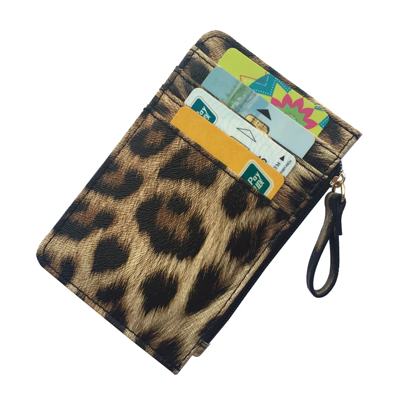 

KANDRA Fashion Leopard Leather Mini Wallet Women Slim Card Holder Small Zipper Pouches Animal Coin Organized Credit Card Gift