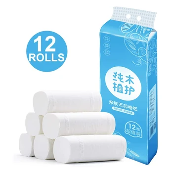 

12 Rolls/Lot Roll paper Toilet Paper 4 Layers Bathroom Household Toilet Kitchen Paper Tissue Cleaning Paper Wood Pulp Paper
