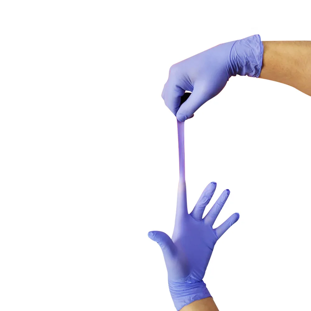 100 шт водостойкая пудра бесплатные одноразовые толстые нитриловые перчатки Механика бытовая очистка мойка медицинское тестирование многоцелевой