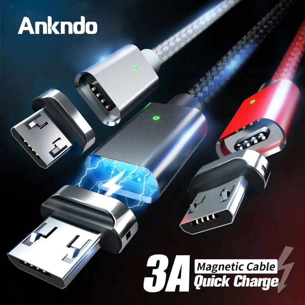 Ankndo Micro USB кабель Магнитный Быстрая зарядка нейлоновый провод магнит для