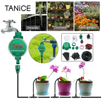 

TANiCE 4mm Irrigation System with Watering Timmer Garden Automatic Watering DIY New Micro Drip Kit 25M/82ft for Garden Landscape