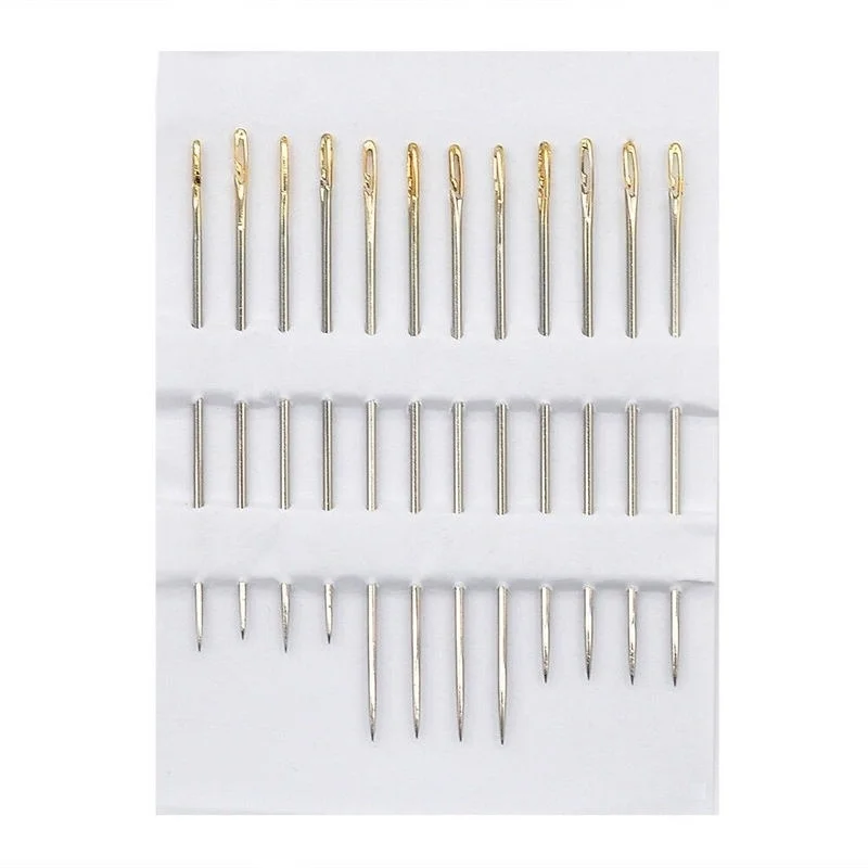 24pcs Self-Threading Sewing Needles Stainless Steel Quick Automatic Threading Needle Stitching Pins DIY Punch Needle Threader