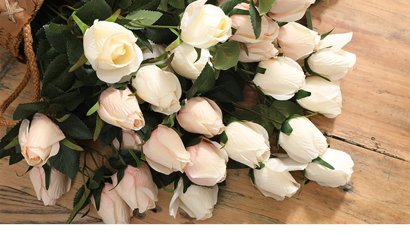 JAROWN Artificial Flower 9 Head Rose Bouquet Continental Retro Fake Flower Wedding Home Decoration Bouquet Rose Bud Flores (9)