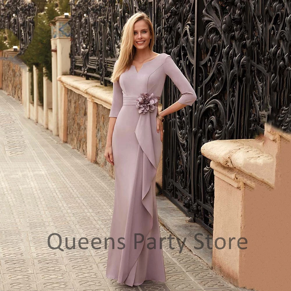 Vestido de fiesta para de la novia, mangas 3/4 modestas, cuello en V, flor Simple, sirena, para la madre novio|Vestidos para madre de la - AliExpress