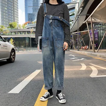 

Retro Women'S Casual Loose Denim Overalls Jumpsuit Pockets Wide Leg Jeans Jumpsuit For Women Summer Sleeveless Denim Jumpsuit