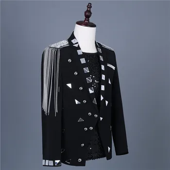 

New custom men's stage wear stage male singer black lens costumes performance male singer suit jacket singer costumes