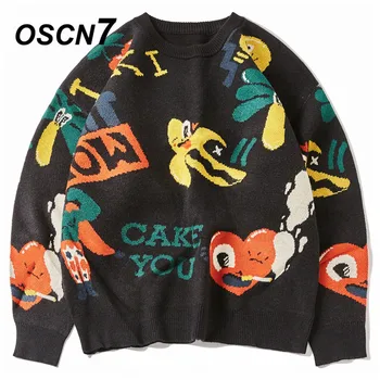 

OSCN7 Funny Oversize Sweaters Men 2020 Winter High Streetwear Fashion Mens Pullovers Round Neck Vintage Sweaters 0064