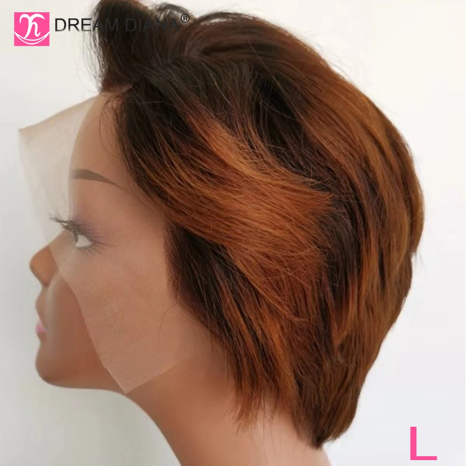 

DreamDiana Ombre 13x4 Lace Front Wig L Colored Straight Bob Lace Front Wig Short Remy Brazilian Lace Wig 8" 100% Human Hair Wigs