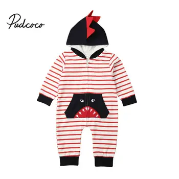 

2019 Spring And Autumn Baby Boys Girls Cool Romper Striped + Cartoon Dinosaur Style Clothes Infant Baby Toddler Jumpsuit Clothes