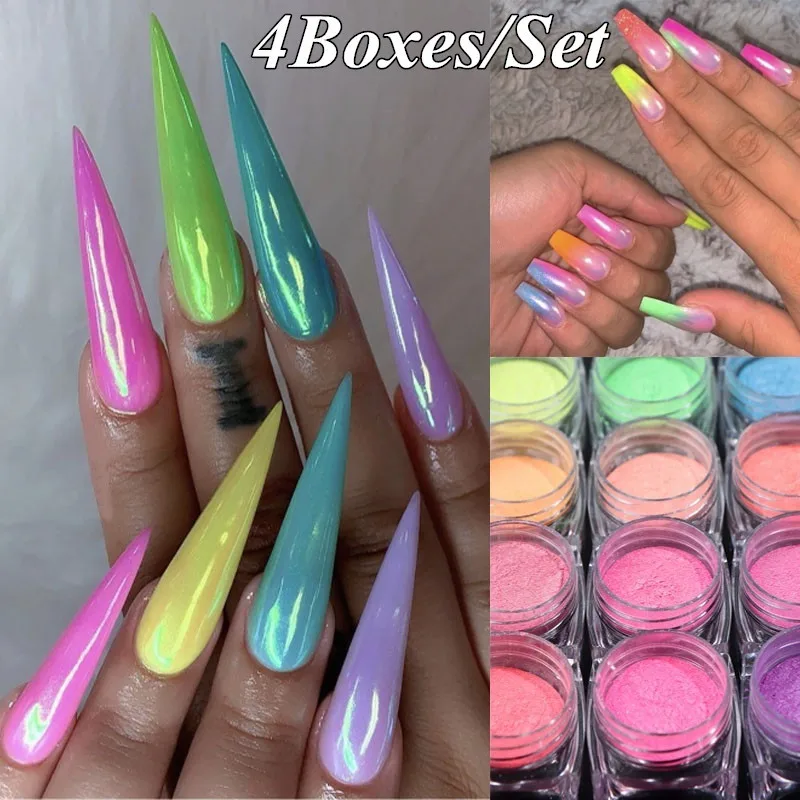 4 шт./компл. алмаз Русалка жемчужная Русалка матовый светят белым маникюрный набор для ногтевого дизайна с блестками из хромового порошка пыли нейл-арта украшения