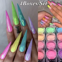 4 шт./компл. алмаз Русалка жемчужная Русалка матовый светят белым маникюрный набор для ногтевого дизайна с блестками из хромового порошка пыли нейл-арта украшения