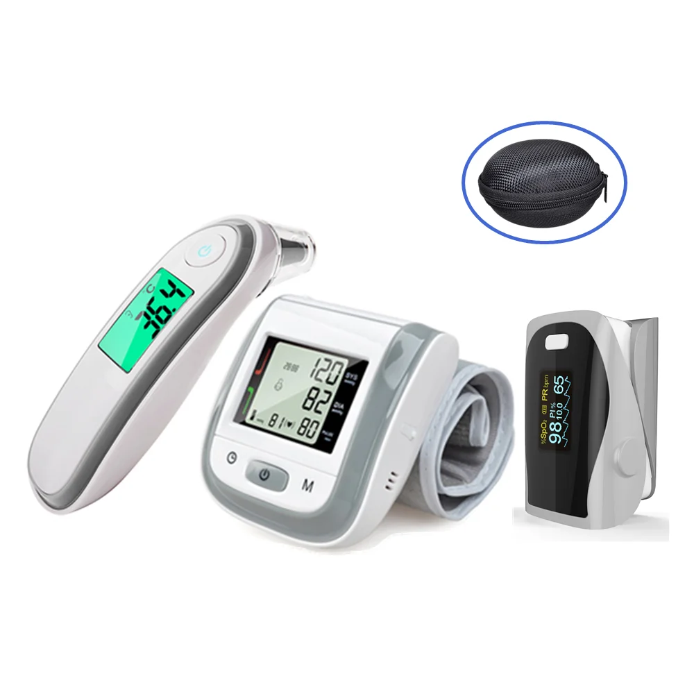 Gray and round case Пульсоксиметр для пальцев, Пульсоксиметр для запястья, монитор артериального давления, Инфракрасный цифровой термометр для ушей, цифровой Бесконтактный температурный прибор для тела - Цвет: Gray and round case