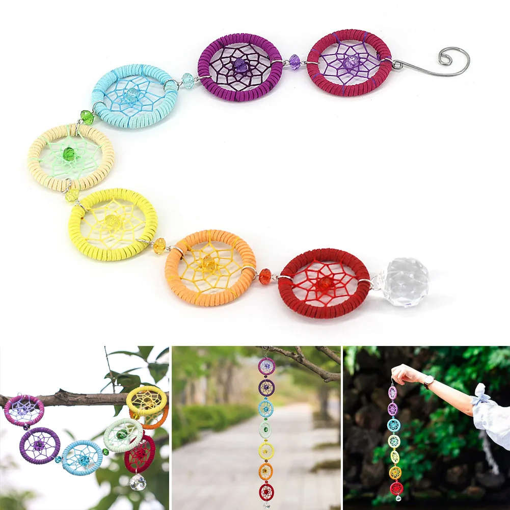 HOT Chakra Dream Catcher Wall Hanging with Rainbow Chandelier for Car Party Home Decor TI99