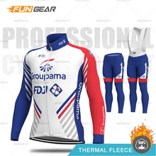 FDJ, зимний комплект из Джерси с длинным рукавом для велоспорта, профессиональная команда, одежда для велоспорта, Теплая Флисовая одежда для горного велосипеда, Мужская одежда для шоссейного велосипеда