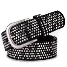 Vintage Real Genuine Rivet Belt for Women Punk Pin Buckle Lady Belts High Quality Female Strap Cowskin Belt for Jeans Waistband