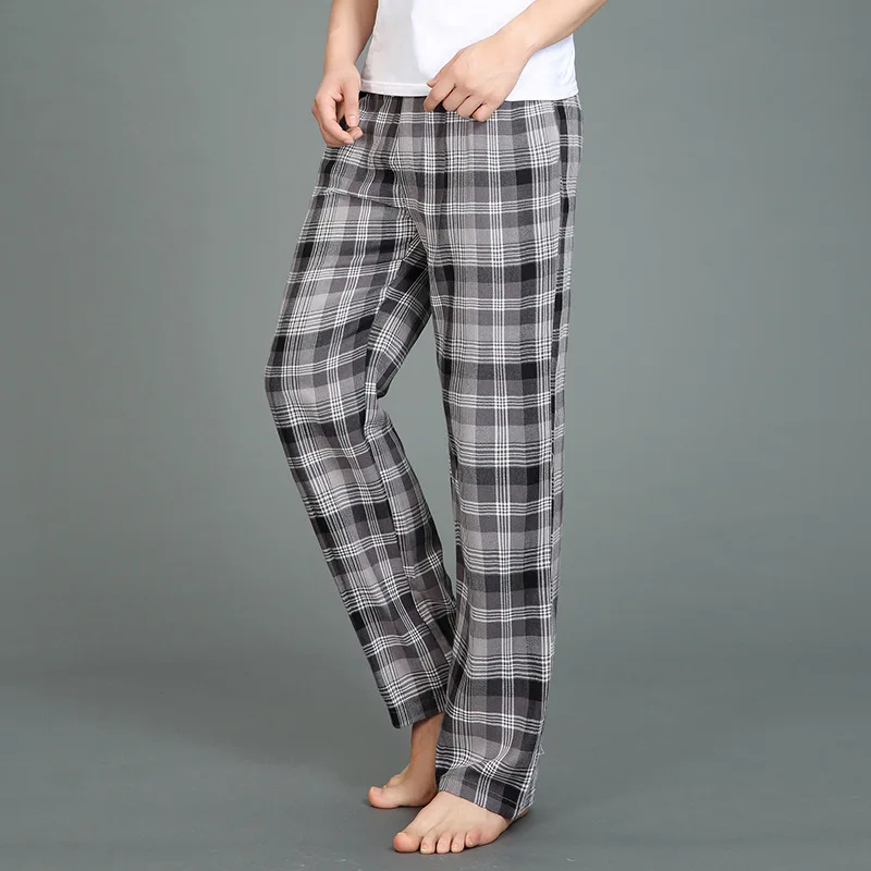 plaid pajama pants Spring Autumn Men 100% Cotton Pajama Pants Male Casual Plaid Home Trousers pantalon pijama hombre Lounge wear S-XXL 100KGS black silk pajamas