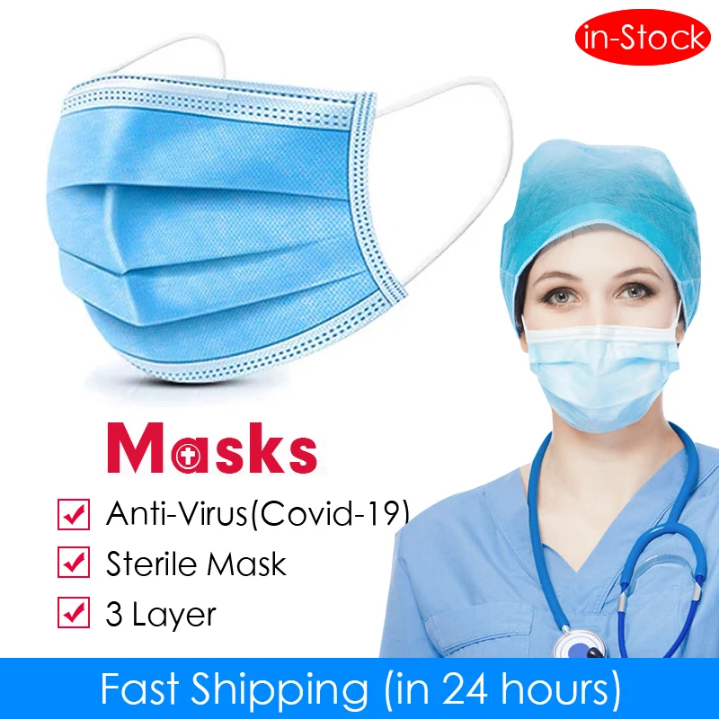 

in Stock Face Mouth Anti Virus Mask Disposable Protect 3 Layers Filter Dustproof Earloop Non Woven Mouth Masks 24 Hours Shipping