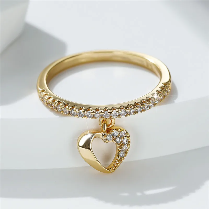 Crystal Rings Engagement Rings Zircon Rings Bohemian Rings For Women Cute Female Hollow Heart Pendant