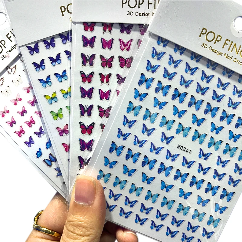 4PCS/Lot Pink Bule Butterfly Nail Stickers 3D Adhesive Transfer DIY