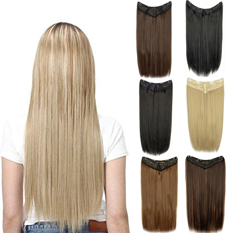 

V-part Hair Extension One Piece 4 Clips Half Head Clip In Hairpieces 22" 26'' Long Straight Natural Wave U-part Hair Extension